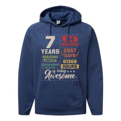 7 Years Of Being Awesome Retro Countdown 7th Birthday Performance Fleece Hoodie