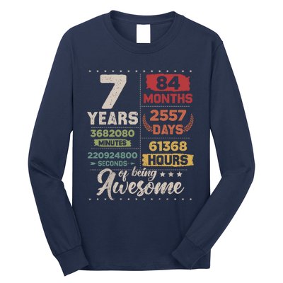 7 Years Of Being Awesome Retro Countdown 7th Birthday Long Sleeve Shirt