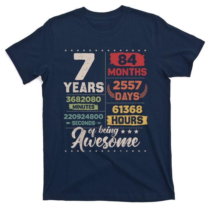 7 Years Of Being Awesome Retro Countdown 7th Birthday T-Shirt