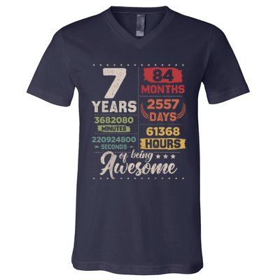 7 Years Of Being Awesome Retro Countdown 7th Birthday V-Neck T-Shirt