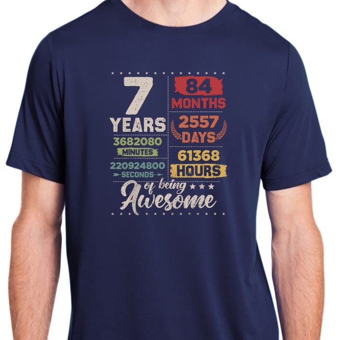 7 Years Of Being Awesome Retro Countdown 7th Birthday Adult ChromaSoft Performance T-Shirt