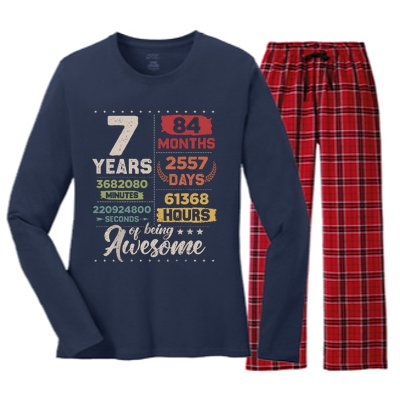 7 Years Of Being Awesome Retro Countdown 7th Birthday Women's Long Sleeve Flannel Pajama Set 