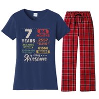 7 Years Of Being Awesome Retro Countdown 7th Birthday Women's Flannel Pajama Set