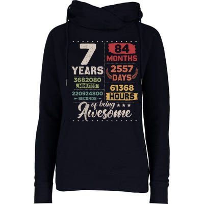 7 Years Of Being Awesome Retro Countdown 7th Birthday Womens Funnel Neck Pullover Hood