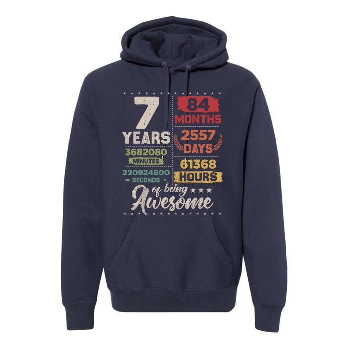 7 Years Of Being Awesome Retro Countdown 7th Birthday Premium Hoodie