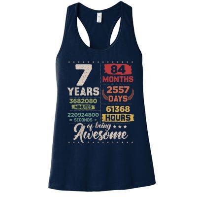 7 Years Of Being Awesome Retro Countdown 7th Birthday Women's Racerback Tank