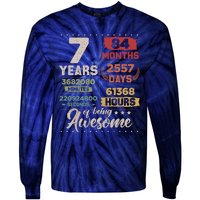 7 Years Of Being Awesome Retro Countdown 7th Birthday Tie-Dye Long Sleeve Shirt