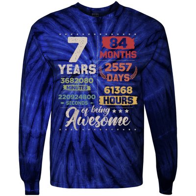 7 Years Of Being Awesome Retro Countdown 7th Birthday Tie-Dye Long Sleeve Shirt