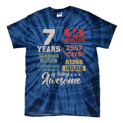 7 Years Of Being Awesome Retro Countdown 7th Birthday Tie-Dye T-Shirt