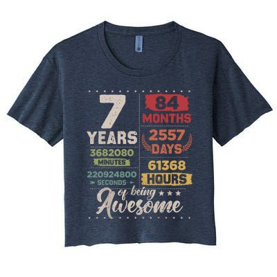 7 Years Of Being Awesome Retro Countdown 7th Birthday Women's Crop Top Tee