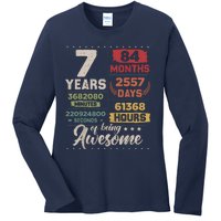 7 Years Of Being Awesome Retro Countdown 7th Birthday Ladies Long Sleeve Shirt