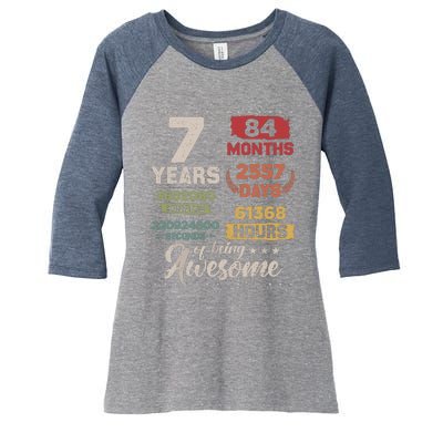 7 Years Of Being Awesome Retro Countdown 7th Birthday Women's Tri-Blend 3/4-Sleeve Raglan Shirt