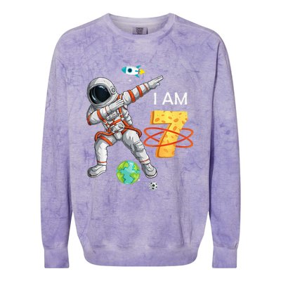 7 Years Old Birthday Astronaut Space 7th Bday Colorblast Crewneck Sweatshirt