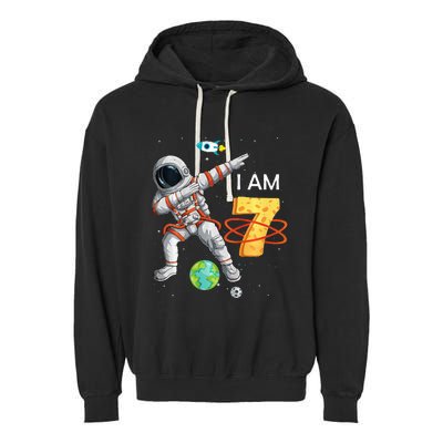 7 Years Old Birthday Astronaut Space 7th Bday Garment-Dyed Fleece Hoodie