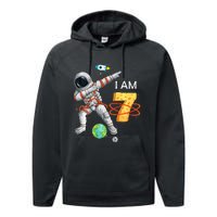 7 Years Old Birthday Astronaut Space 7th Bday Performance Fleece Hoodie