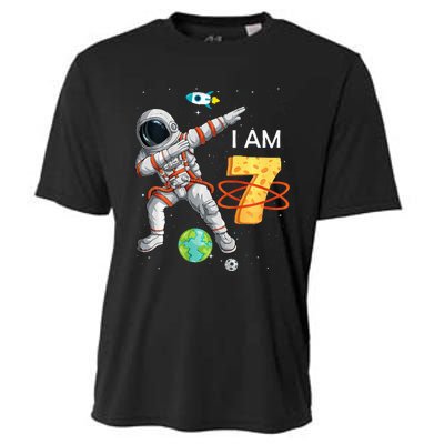 7 Years Old Birthday Astronaut Space 7th Bday Cooling Performance Crew T-Shirt