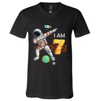 7 Years Old Birthday Astronaut Space 7th Bday V-Neck T-Shirt