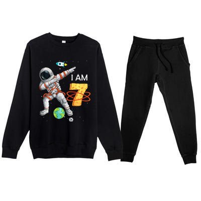 7 Years Old Birthday Astronaut Space 7th Bday Premium Crewneck Sweatsuit Set