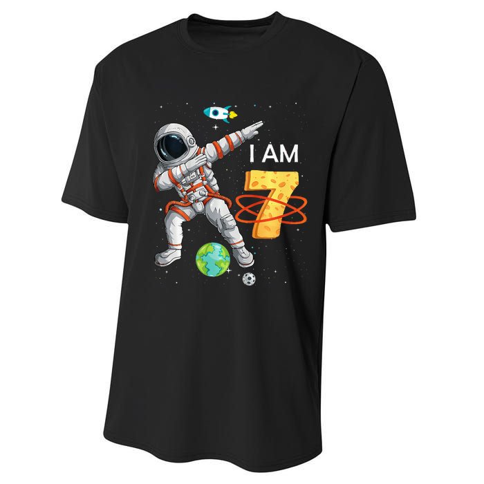 7 Years Old Birthday Astronaut Space 7th Bday Performance Sprint T-Shirt