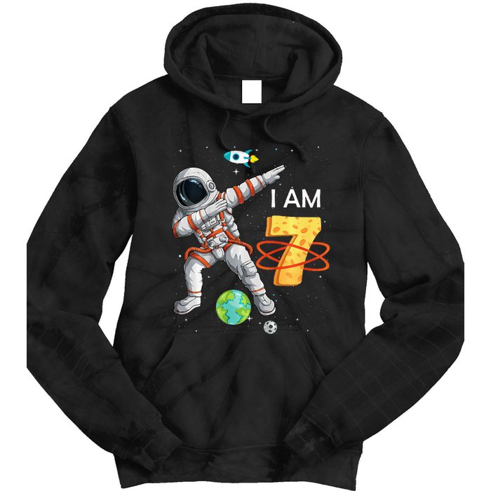 7 Years Old Birthday Astronaut Space 7th Bday Tie Dye Hoodie