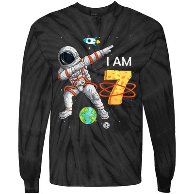 7 Years Old Birthday Astronaut Space 7th Bday Tie-Dye Long Sleeve Shirt