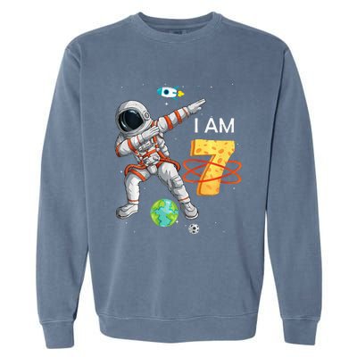 7 Years Old Birthday Astronaut Space 7th Bday Garment-Dyed Sweatshirt