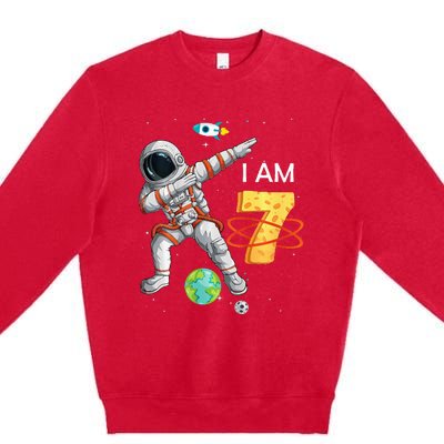 7 Years Old Birthday Astronaut Space 7th Bday Premium Crewneck Sweatshirt