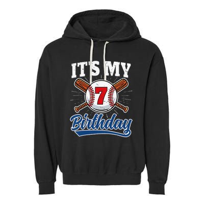  7 Years Old Baseball Player 7th Birthday Party   Garment-Dyed Fleece Hoodie