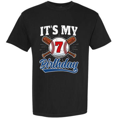  7 Years Old Baseball Player 7th Birthday Party   Garment-Dyed Heavyweight T-Shirt