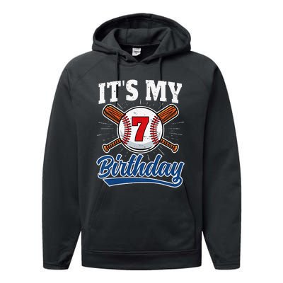  7 Years Old Baseball Player 7th Birthday Party   Performance Fleece Hoodie