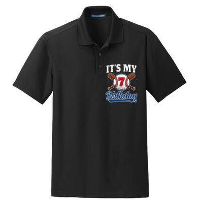  7 Years Old Baseball Player 7th Birthday Party   Dry Zone Grid Polo