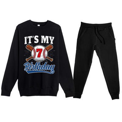  7 Years Old Baseball Player 7th Birthday Party   Premium Crewneck Sweatsuit Set