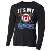  7 Years Old Baseball Player 7th Birthday Party   Cooling Performance Long Sleeve Crew