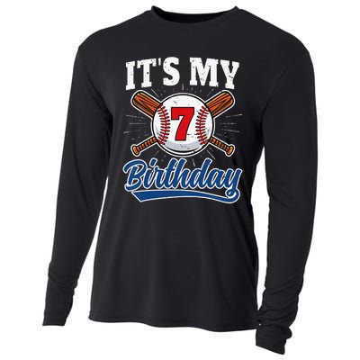  7 Years Old Baseball Player 7th Birthday Party   Cooling Performance Long Sleeve Crew