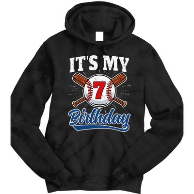  7 Years Old Baseball Player 7th Birthday Party   Tie Dye Hoodie