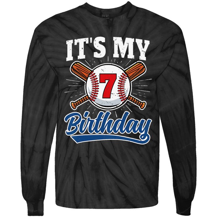  7 Years Old Baseball Player 7th Birthday Party   Tie-Dye Long Sleeve Shirt