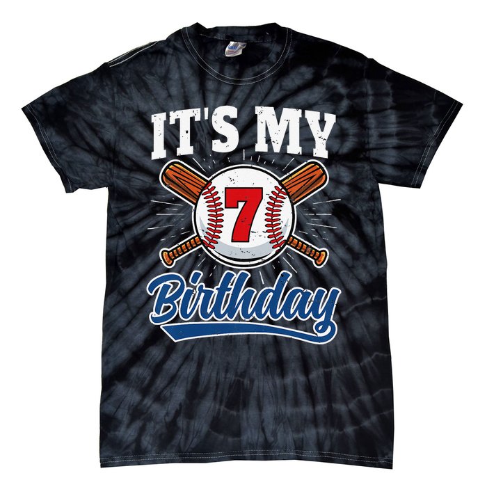  7 Years Old Baseball Player 7th Birthday Party   Tie-Dye T-Shirt