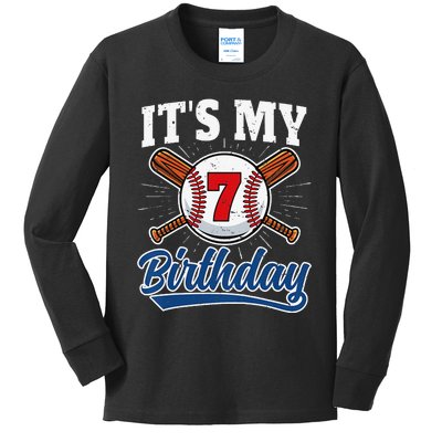  7 Years Old Baseball Player 7th Birthday Party   Kids Long Sleeve Shirt