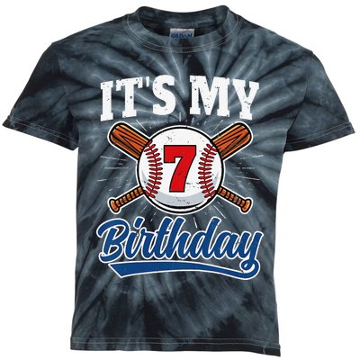  7 Years Old Baseball Player 7th Birthday Party   Kids Tie-Dye T-Shirt