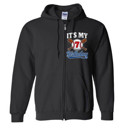  7 Years Old Baseball Player 7th Birthday Party   Full Zip Hoodie