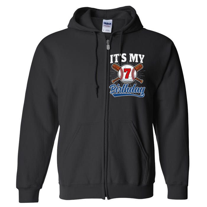  7 Years Old Baseball Player 7th Birthday Party   Full Zip Hoodie