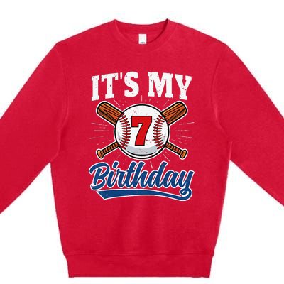  7 Years Old Baseball Player 7th Birthday Party   Premium Crewneck Sweatshirt