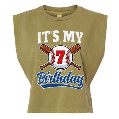  7 Years Old Baseball Player 7th Birthday Party   Garment-Dyed Women's Muscle Tee