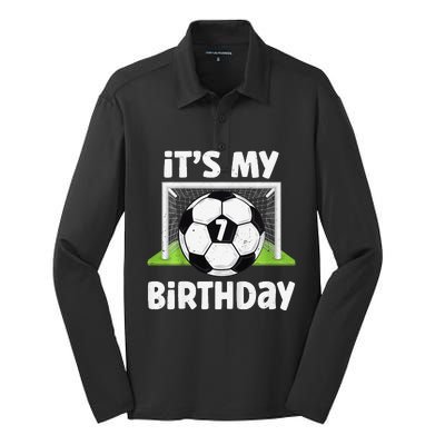 7 Years Old Soccer 7th Birthday Player Bday Party Silk Touch Performance Long Sleeve Polo