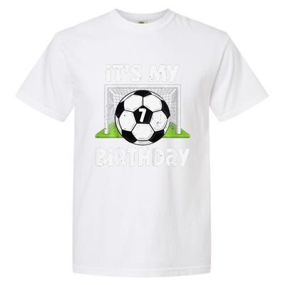 7 Years Old Soccer 7th Birthday Player Bday Party Garment-Dyed Heavyweight T-Shirt