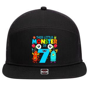 7 Year Old Gifts This Little Monster Is 7th Birthday Boy 7 Panel Mesh Trucker Snapback Hat