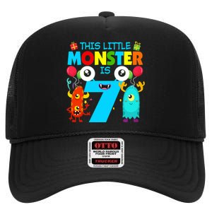 7 Year Old Gifts This Little Monster Is 7th Birthday Boy High Crown Mesh Back Trucker Hat