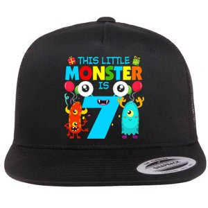 7 Year Old Gifts This Little Monster Is 7th Birthday Boy Flat Bill Trucker Hat