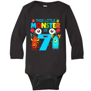 7 Year Old Gifts This Little Monster Is 7th Birthday Boy Baby Long Sleeve Bodysuit