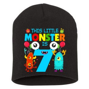 7 Year Old Gifts This Little Monster Is 7th Birthday Boy Short Acrylic Beanie